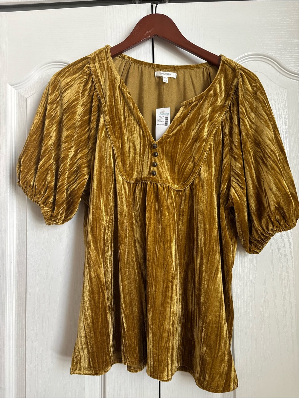 NWT Maurice’s Velvet Puff-Sleeve Peasant Top